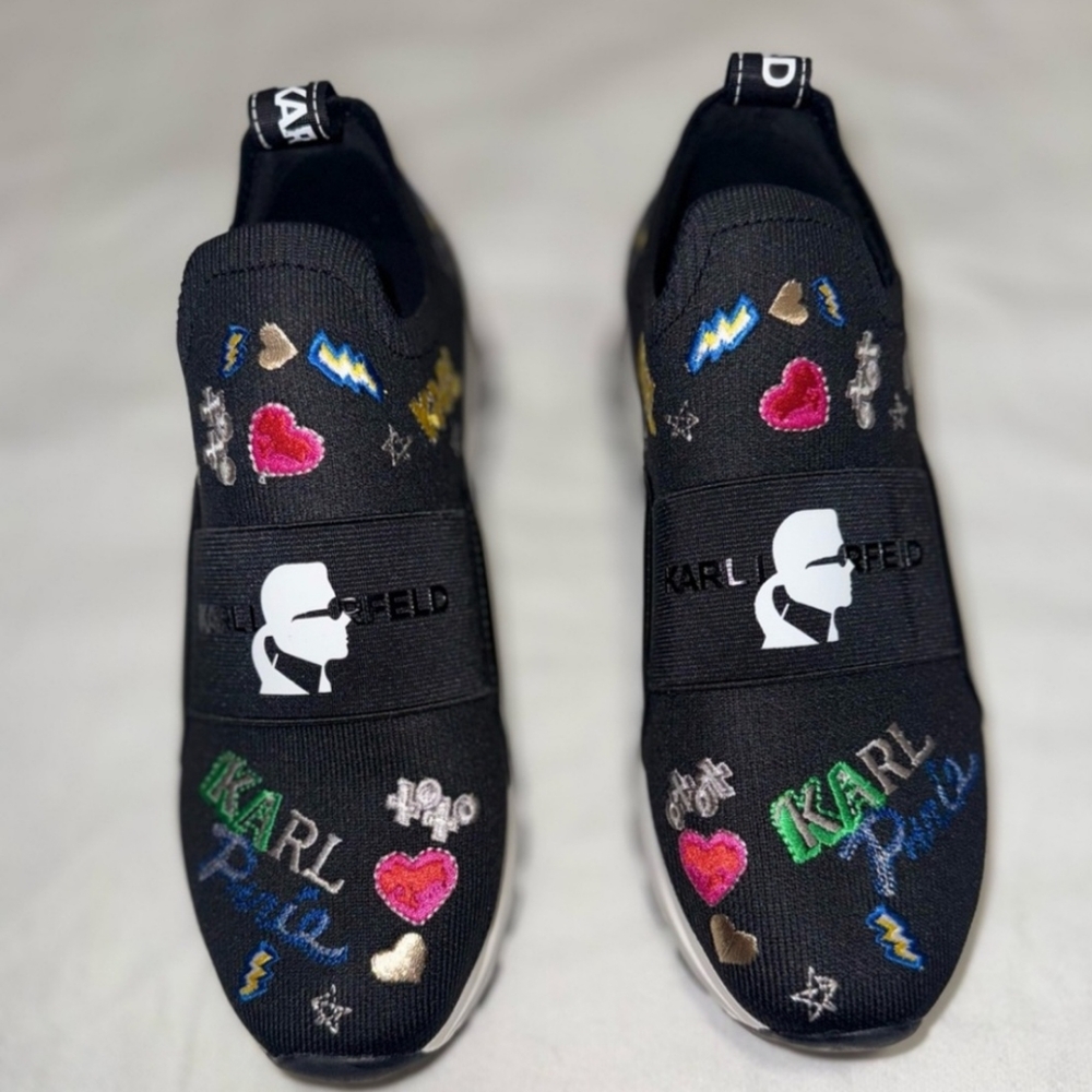 Karl Lagerfeld Mattia logo Embroidered stretch knit sneakers size 8.5 - Picture 5 of 7